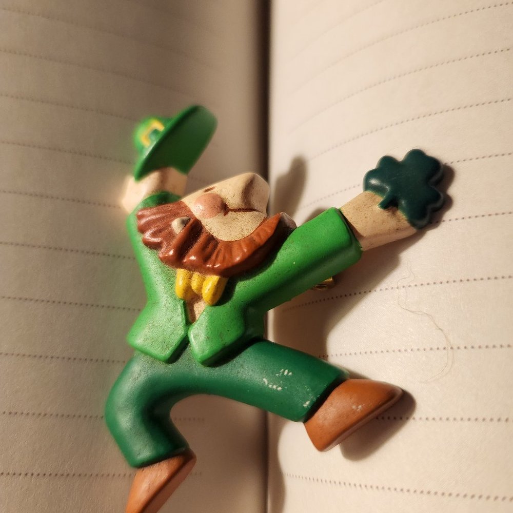 Vintage Leprechaun Dancing Plastic Pin 2-1/4" x 2-1/2"  ST. Patrick's Day